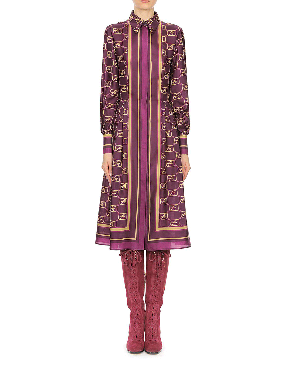 ALBERTA FERRETTI-Fantasy Violet AF Silk Printed Shirt Dress-