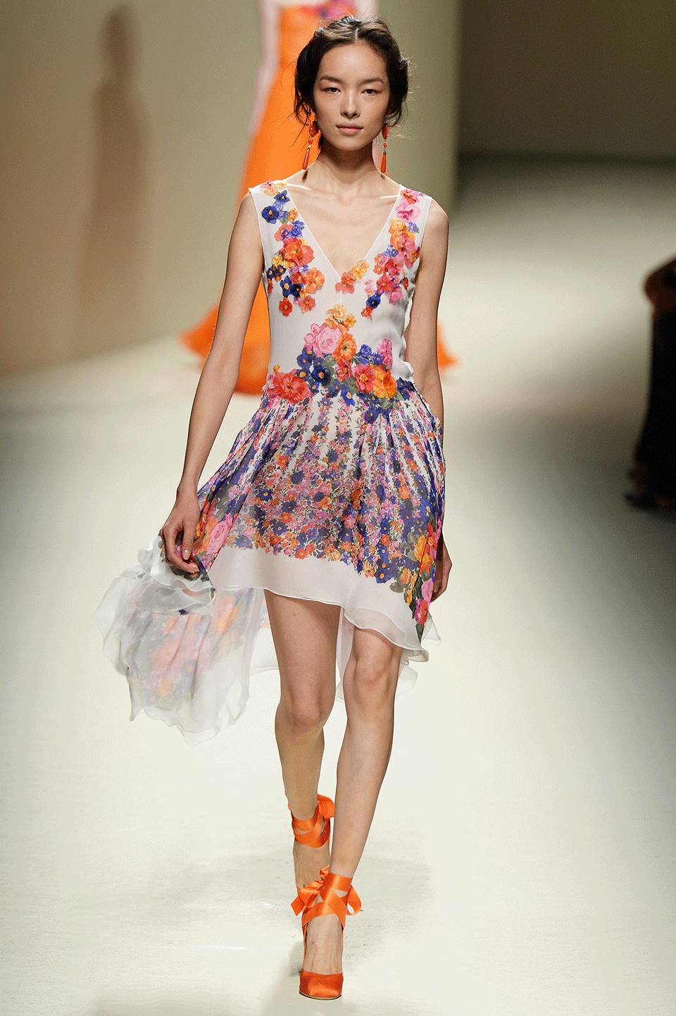 ALBERTA FERRETTI-High-Low Chiffon Dress-FLORAL