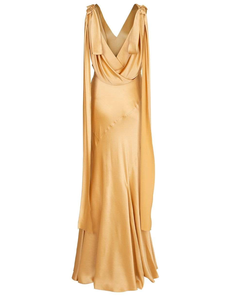 ALBERTA FERRETTI-V-Neck Charmeuse Gown-BEIGE