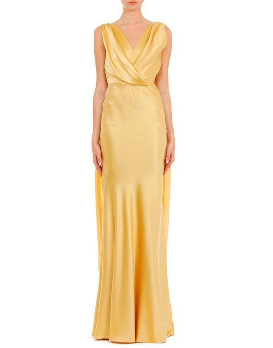 ALBERTA FERRETTI-V-Neck Charmeuse Gown-BEIGE