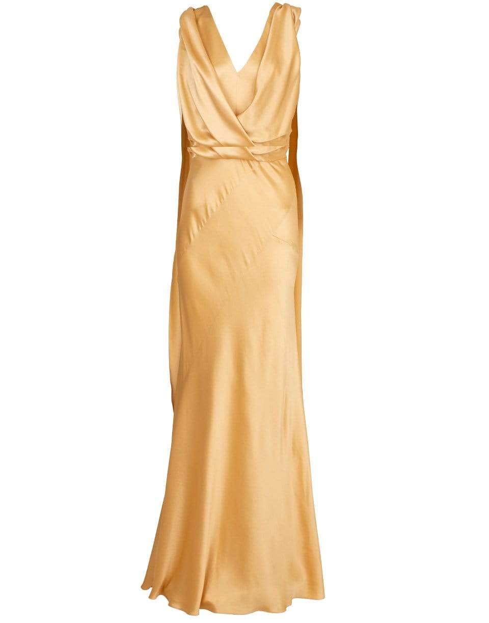 ALBERTA FERRETTI-V-Neck Charmeuse Gown-BEIGE