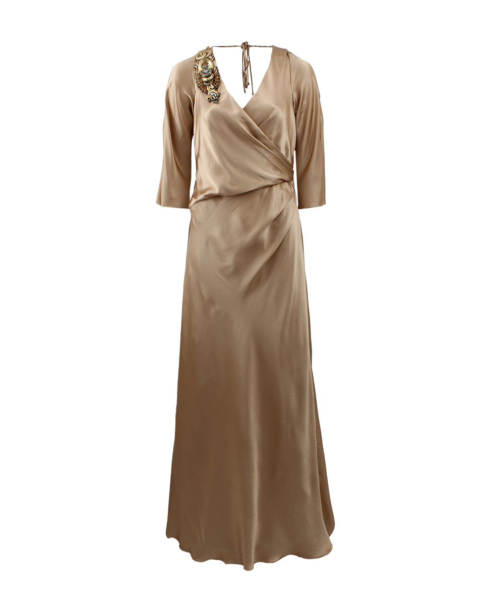 ALBERTA FERRETTI-Three-Quarter Sleeve Gown-GOLD