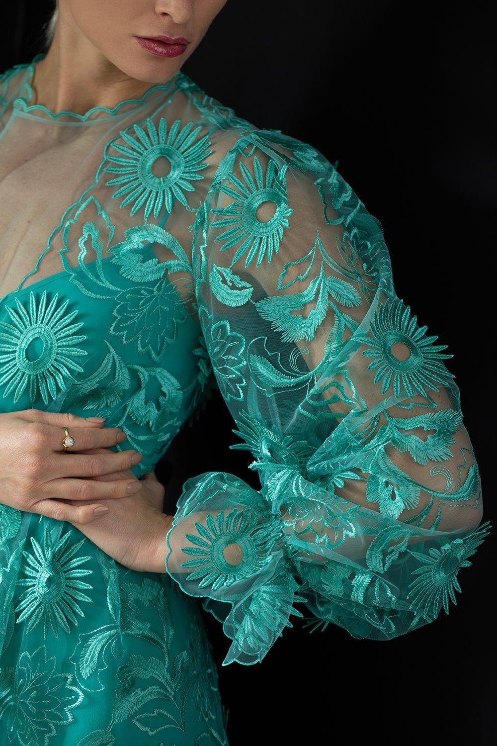 ALBERTA FERRETTI-Embroidered Tulle Gown-