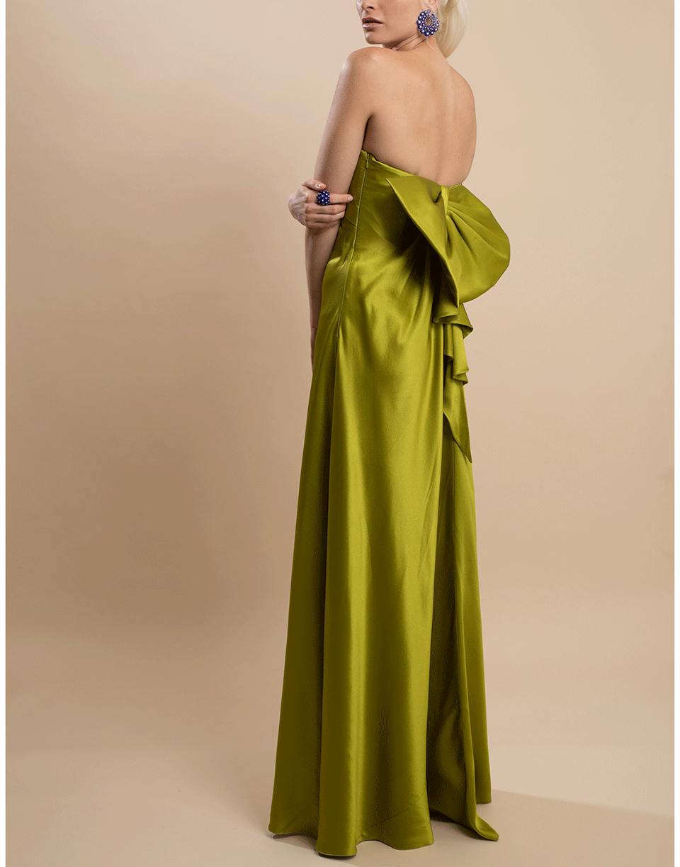 ALBERTA FERRETTI-Strapless Charmeuse Bow Back Gown-GREEN