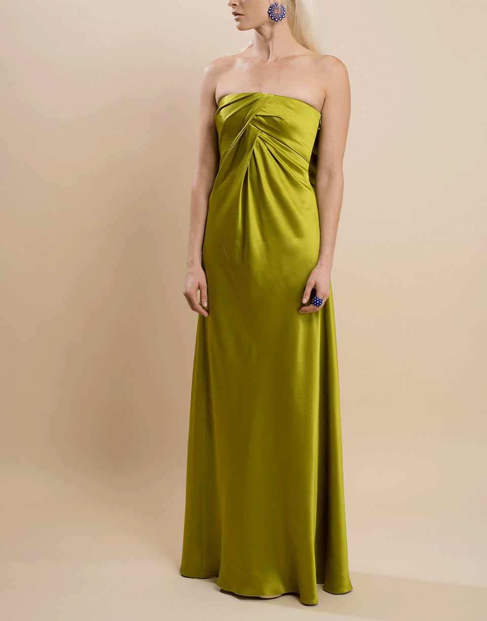 ALBERTA FERRETTI-Strapless Charmeuse Bow Back Gown-GREEN
