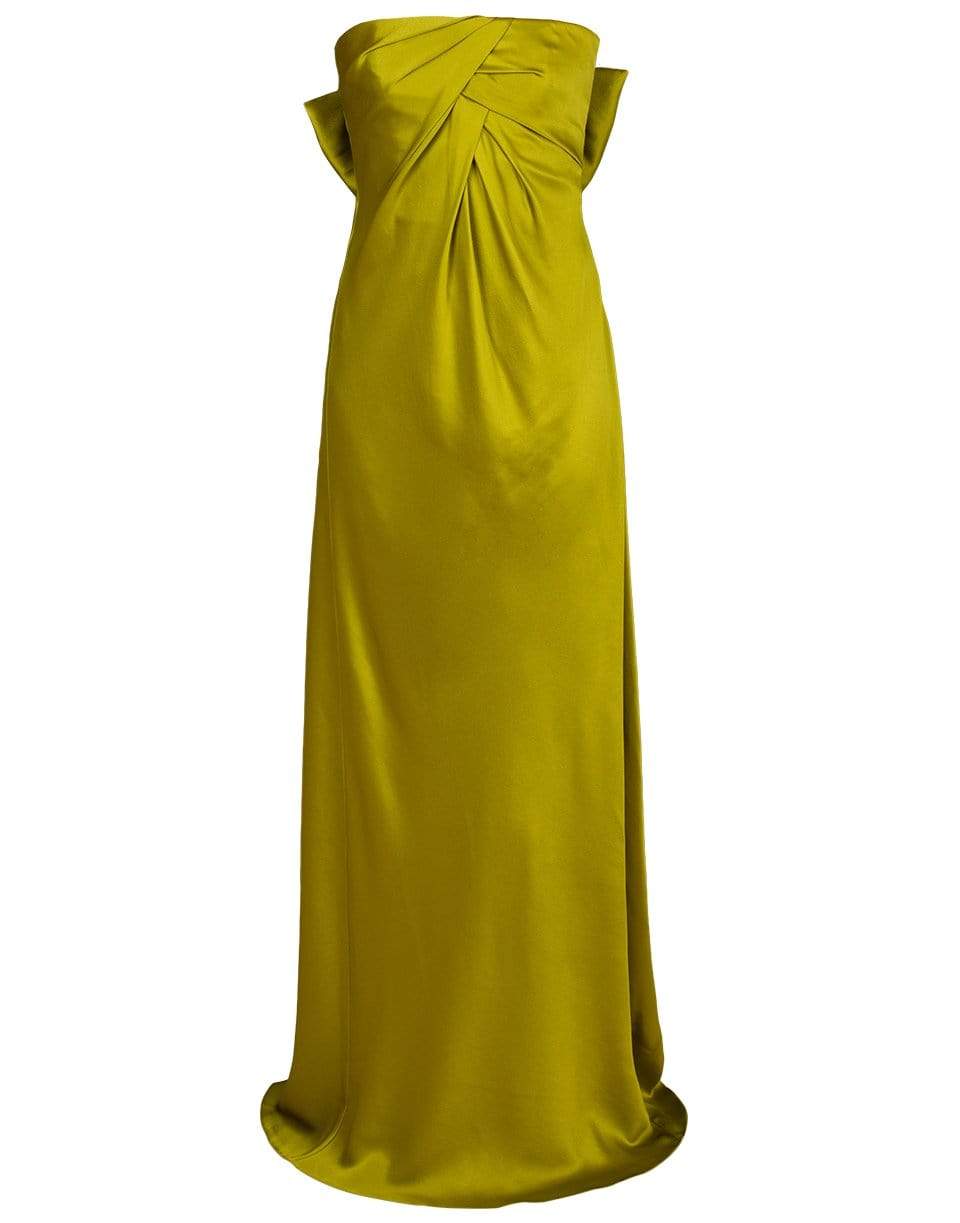 ALBERTA FERRETTI-Strapless Charmeuse Bow Back Gown-GREEN