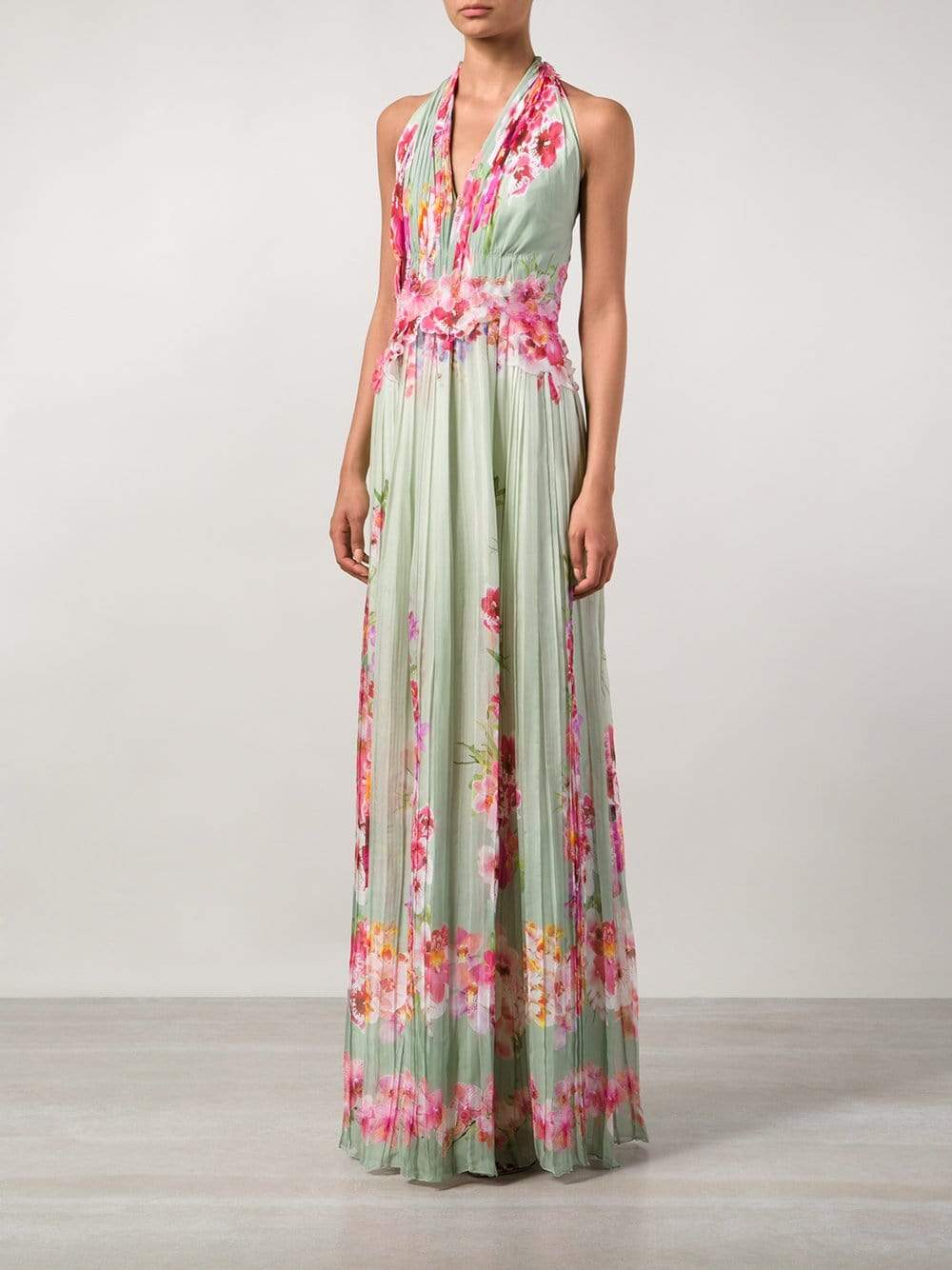 ALBERTA FERRETTI-Flower Print Chiffon Gown-GREEN