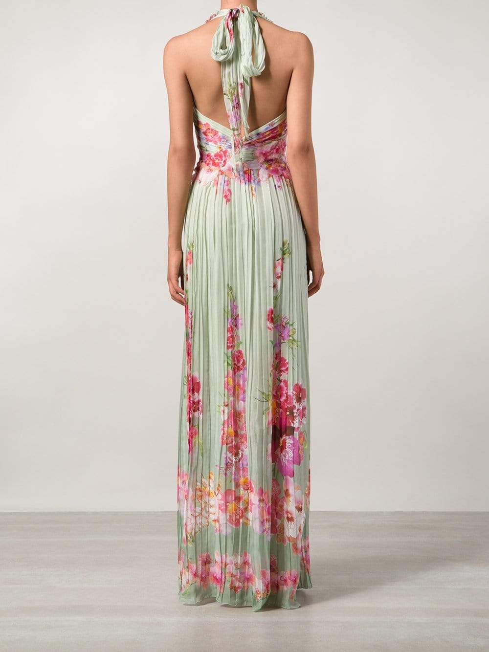 ALBERTA FERRETTI-Flower Print Chiffon Gown-GREEN