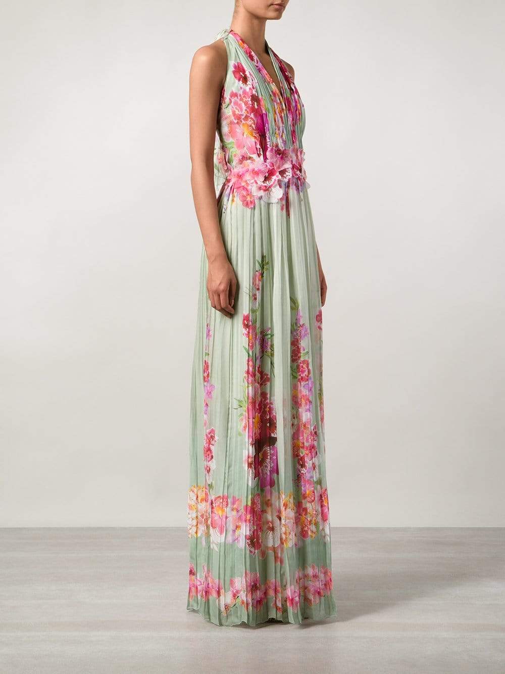 ALBERTA FERRETTI-Flower Print Chiffon Gown-GREEN