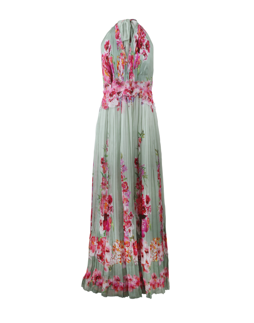 ALBERTA FERRETTI-Flower Print Chiffon Gown-GREEN