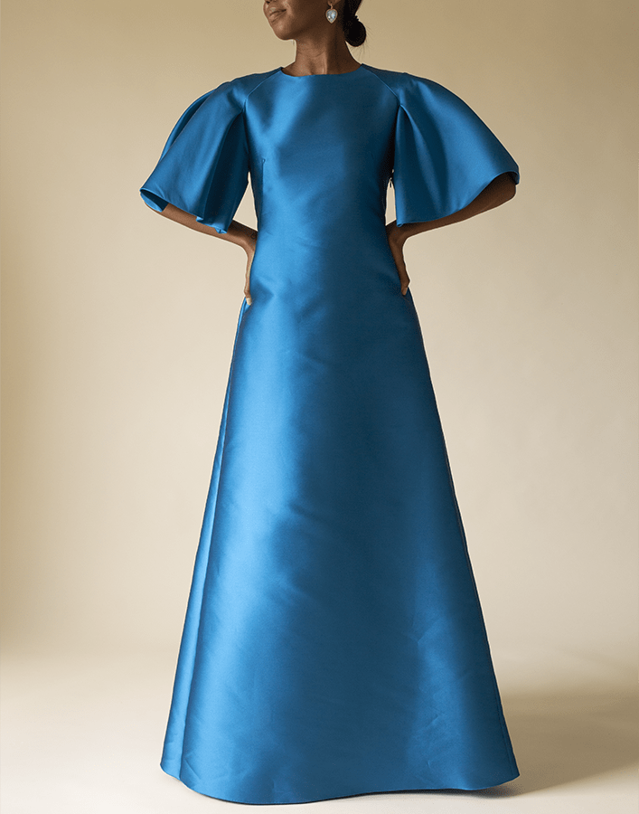 ALBERTA FERRETTI-Exaggerated Sleeve Evening Gown-TURQ