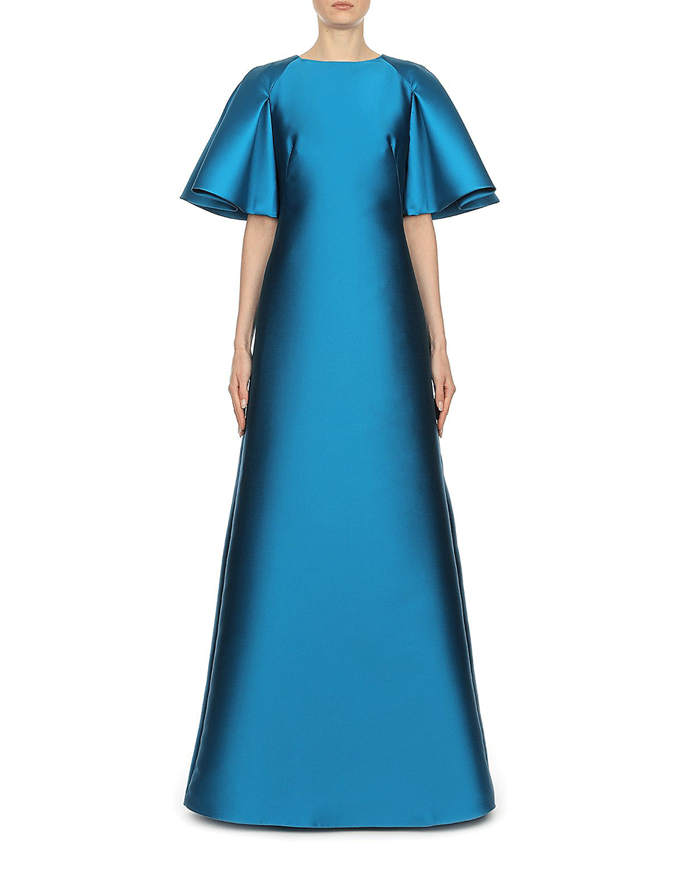 ALBERTA FERRETTI-Exaggerated Sleeve Evening Gown-TURQ