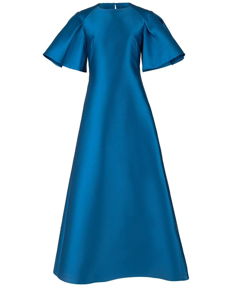 ALBERTA FERRETTI-Exaggerated Sleeve Evening Gown-TURQ