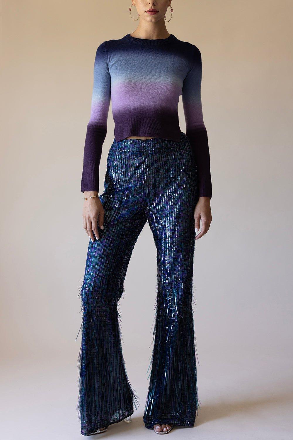 ALBERTA FERRETTI-Sequin Fringe Side Zip Pants-FANTYBLK