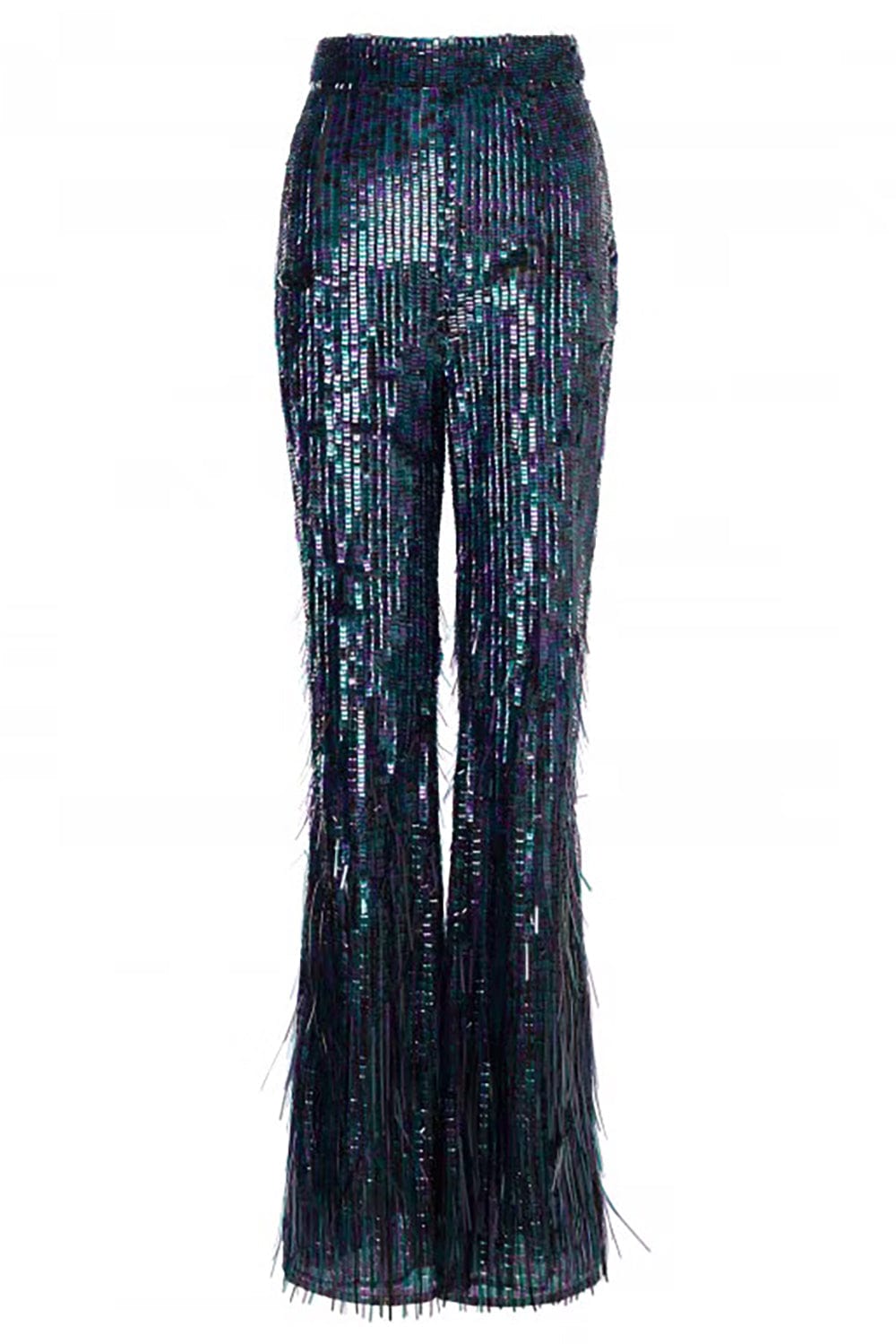 ALBERTA FERRETTI-Sequin Fringe Side Zip Pants-FANTYBLK