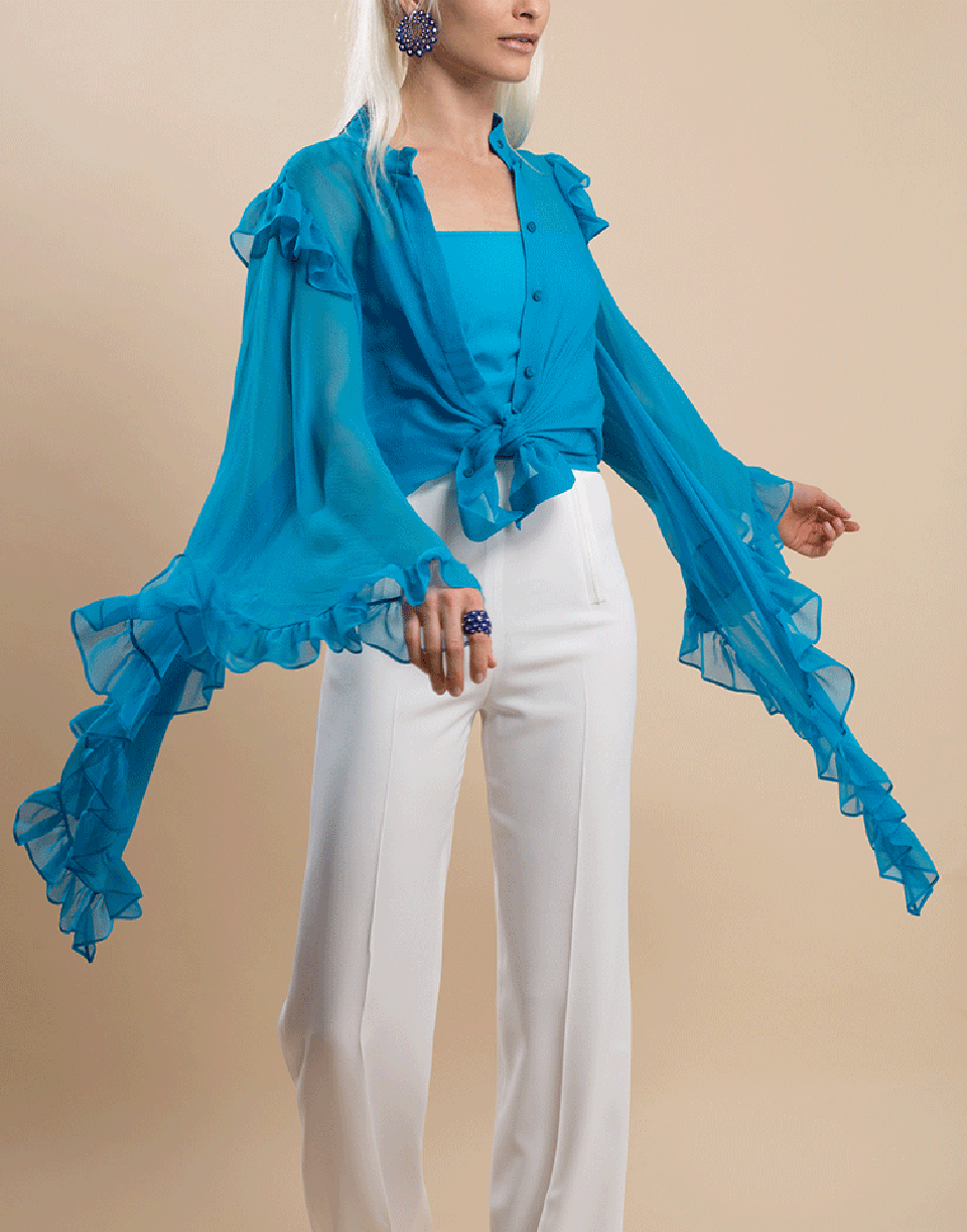 ALBERTA FERRETTI-Cape Ruffle Sleeve Blouse-