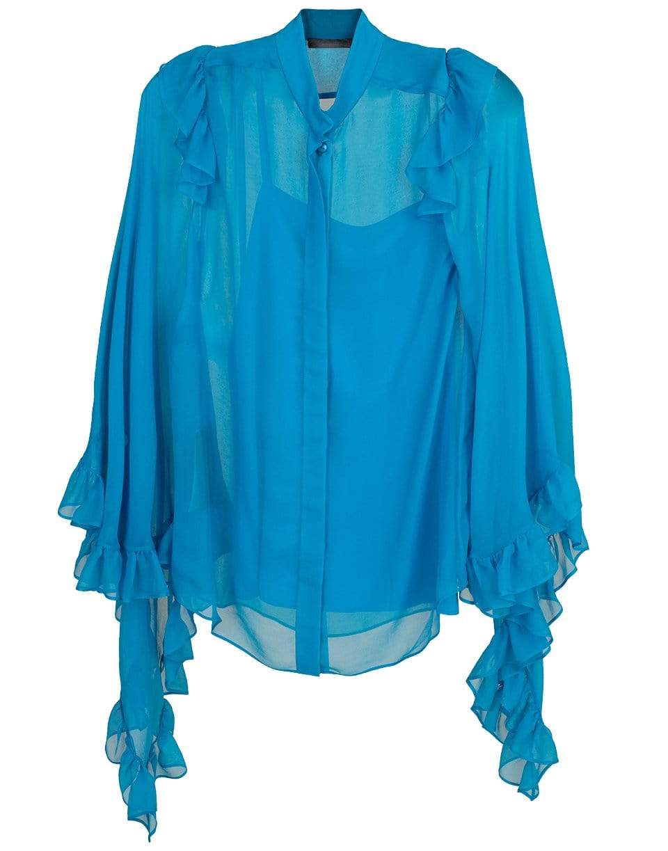 ALBERTA FERRETTI-Cape Ruffle Sleeve Blouse-