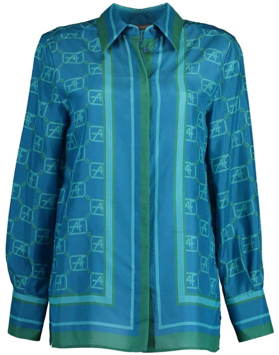 ALBERTA FERRETTI-Fantasy Blue AF Silk Printed Blouse-