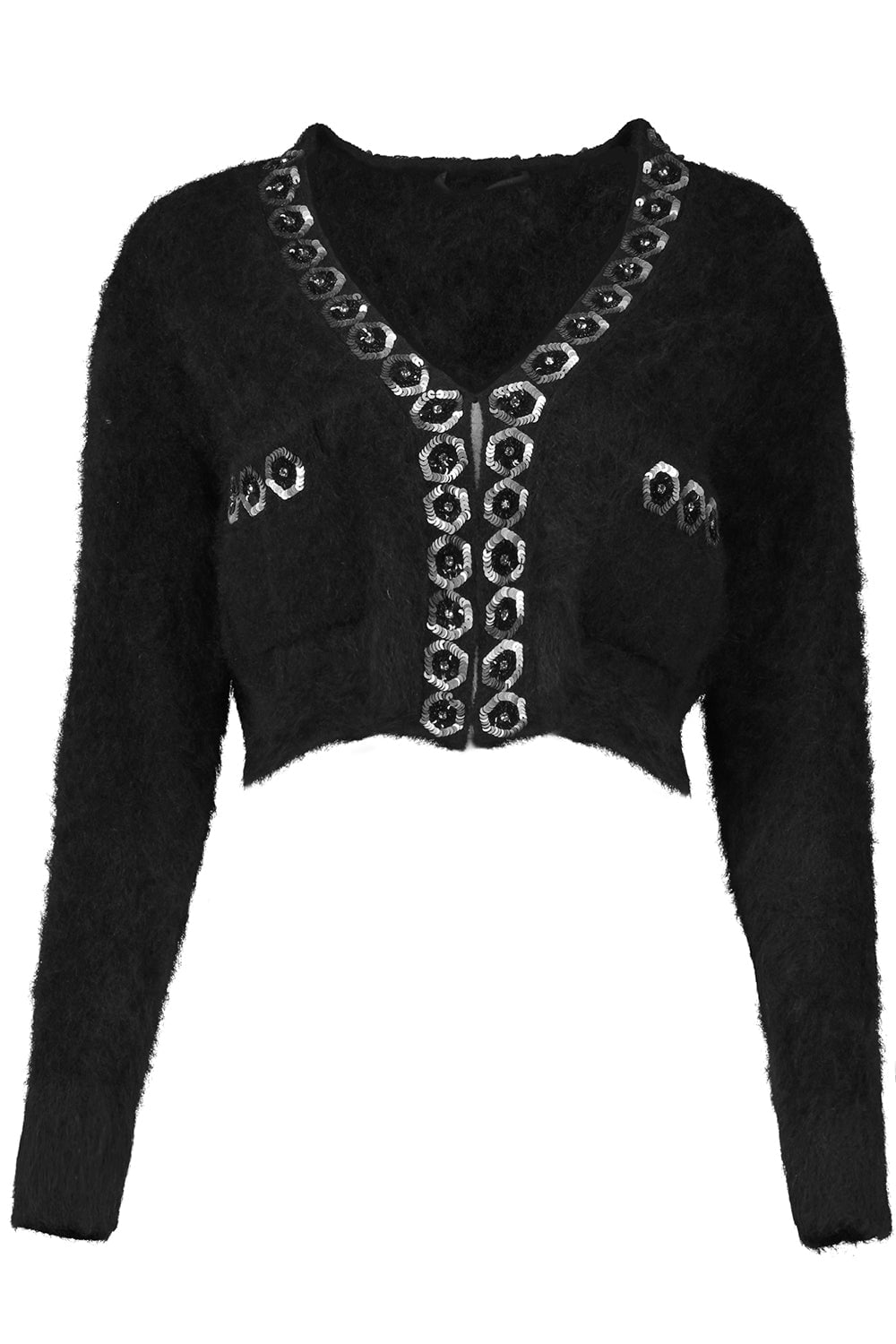 ALBERTA FERRETTI-Contrast Cropped Cardigan - Black-
