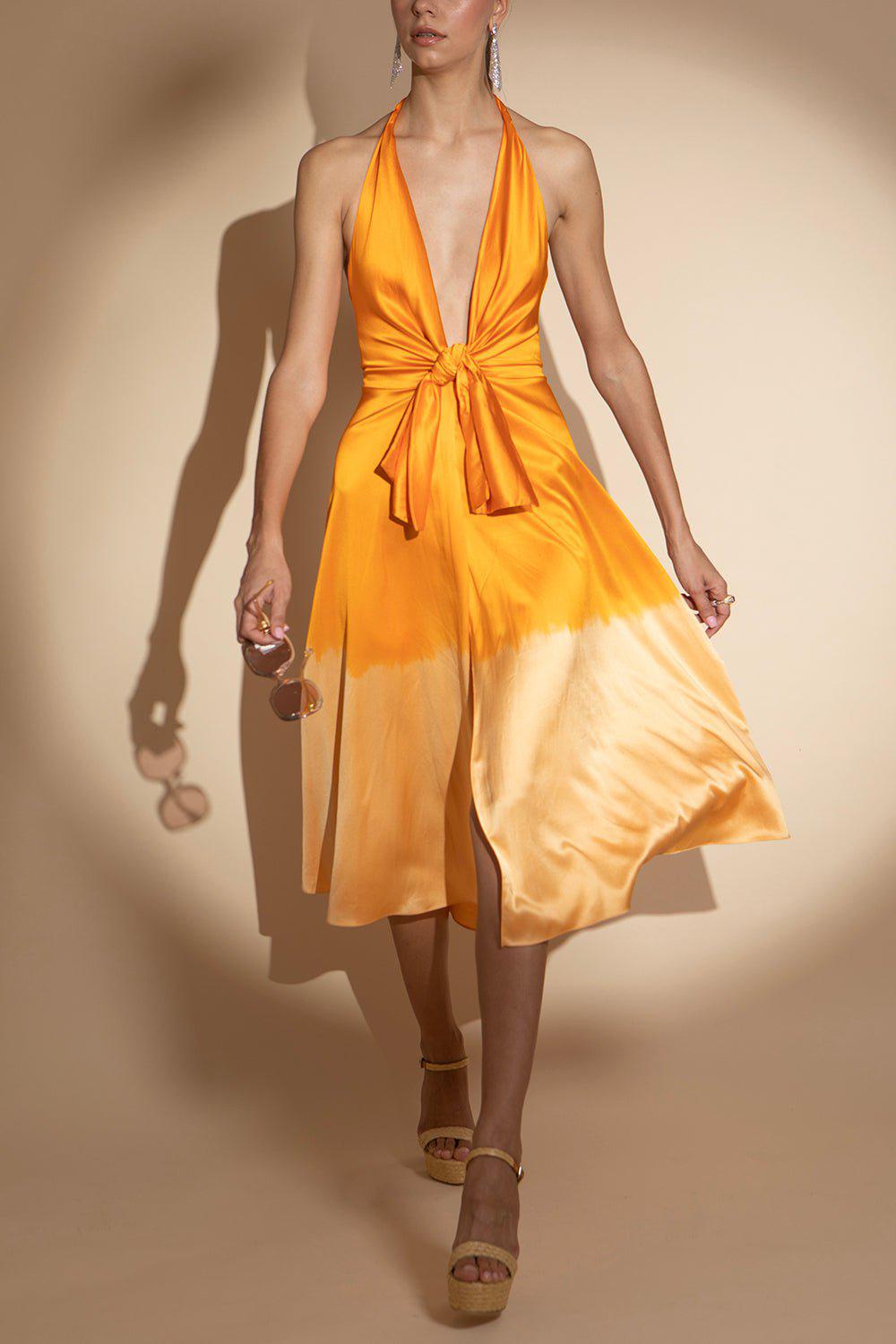 ALEJANDRA ALONSO ROJAS-Tie Front Halter Neck Dress-