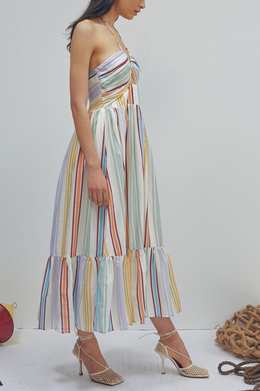 ALEMAIS-Axum Tuck Front Midi Dress-
