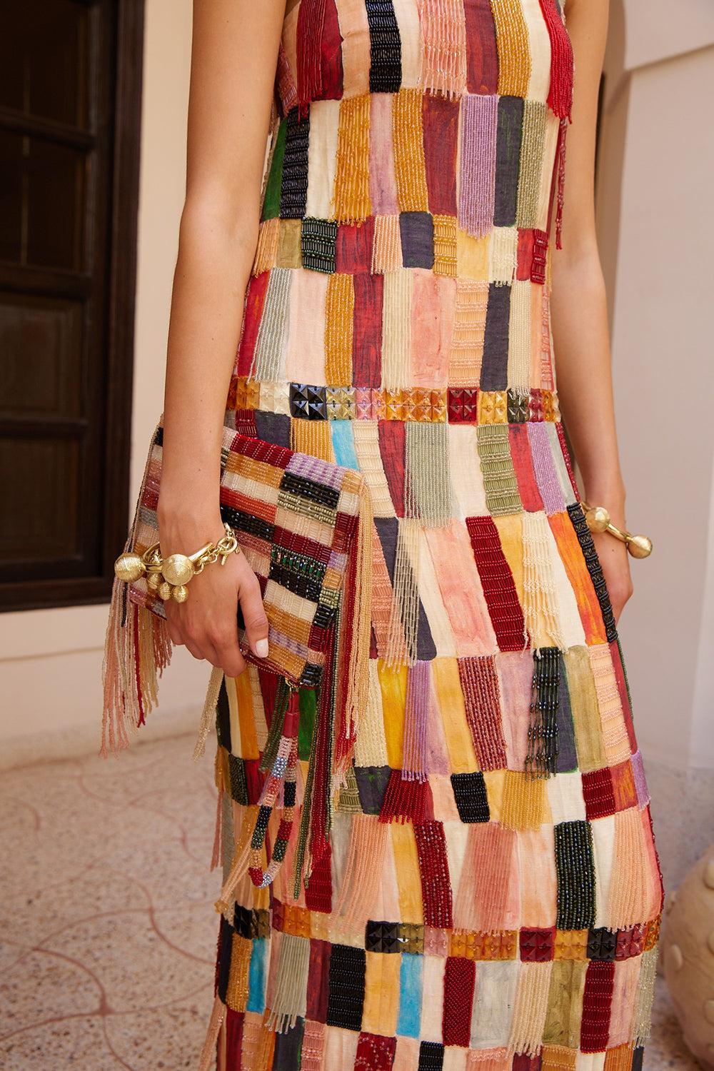 Marjorelle Bead Tassel Clutch-GEOMTRC-HANDBAGCLUTCHES-ALEMAIS