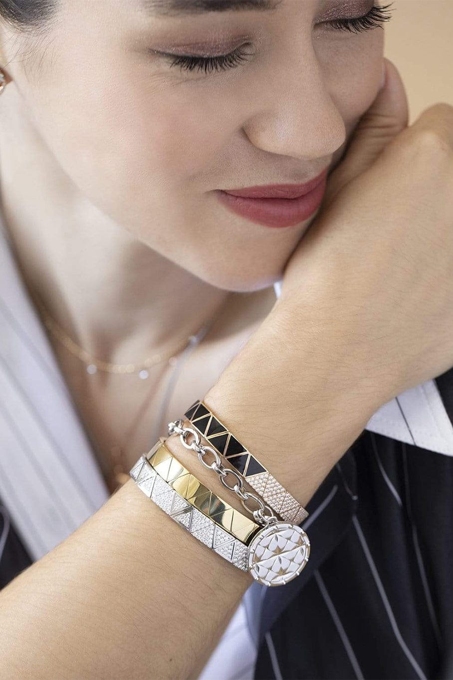 ALESSA JEWELRY-Black Enamel & Diamond Elixir Bracelet-ROSE GOLD