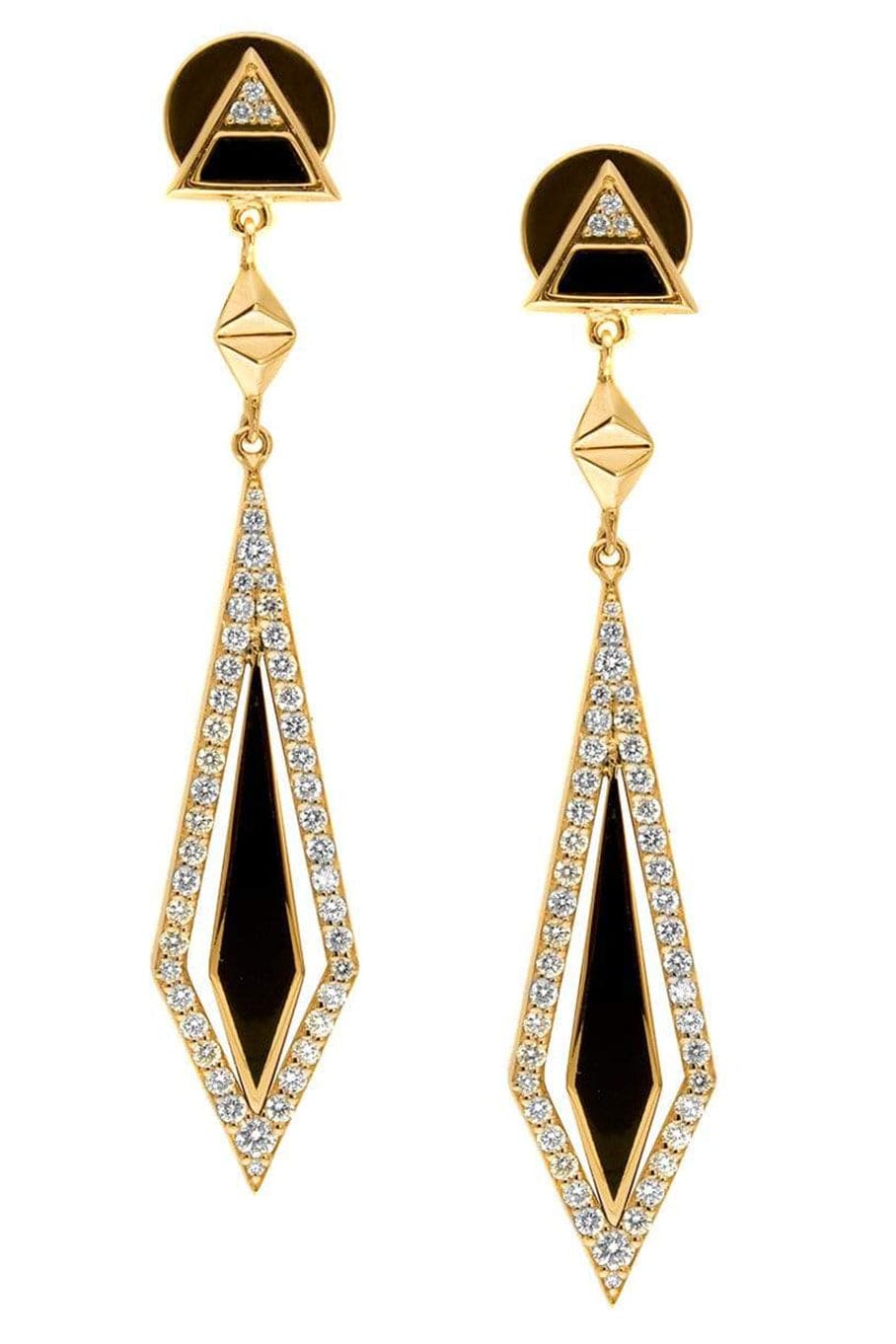 ALESSA JEWELRY-Arrow Black Enamel and Diamond Drop Earrings-ROSE GOLD