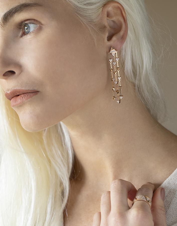 ALESSA JEWELRY-Eruption Trilogy Diamond Earrings-ROSE GOLD