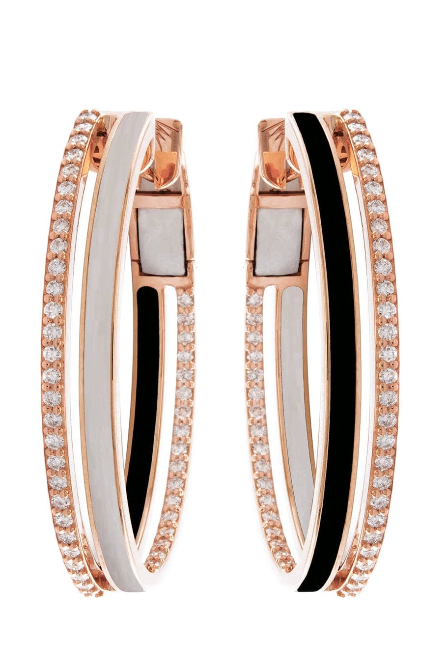 ALESSA JEWELRY-Diamond & Enamel Duo Hoops-YELLOW GOLD