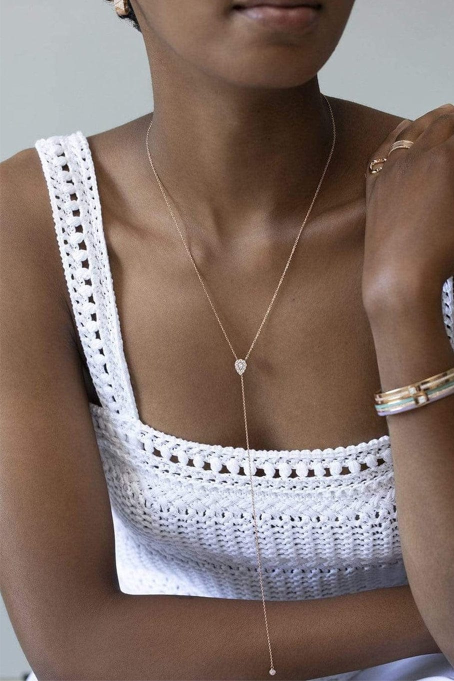 ALESSA JEWELRY-Clique Momentum Pear Y Necklace-ROSE GOLD
