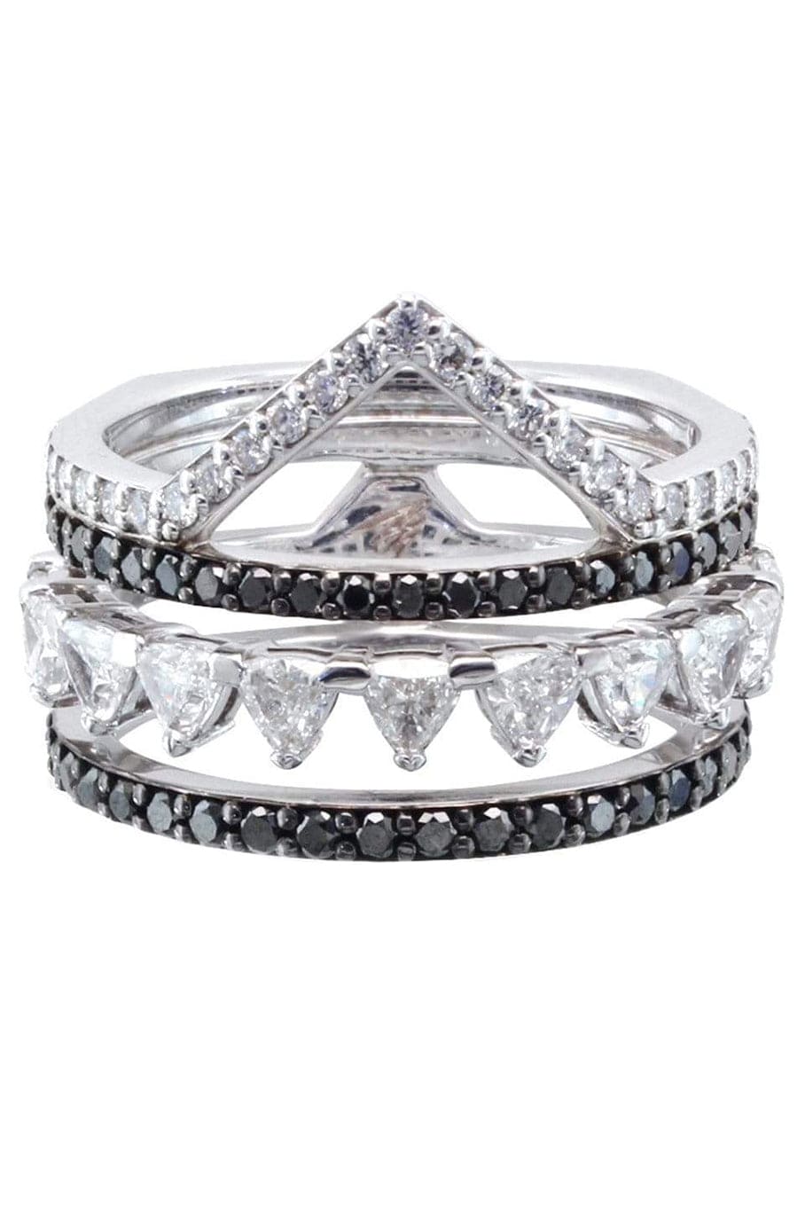 ALESSA JEWELRY-Spear Black and White Diamond Ring-WHITE GOLD