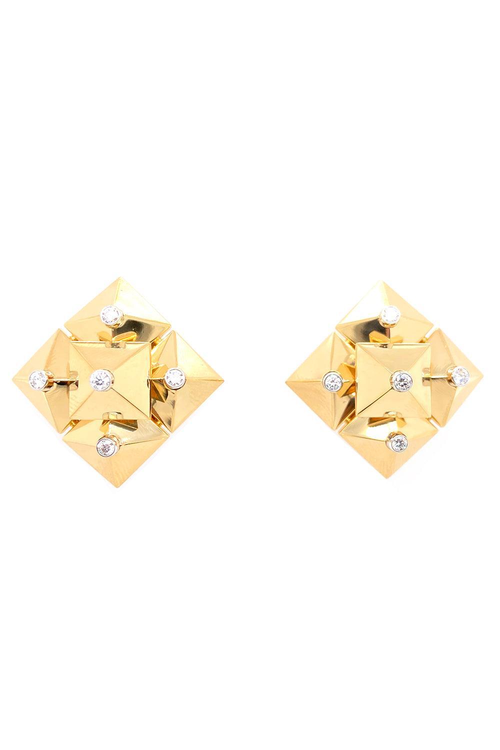 Diamond Accent Piramide Cluster Earrings-YELLOW GOLD-JEWELRYFINE JEWELEARRING-ALETTO BROS.