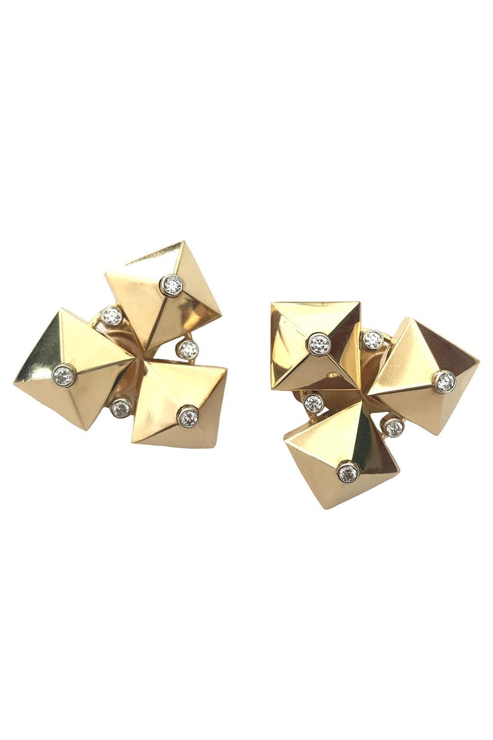 Diamond Accent Piramide Triple Earrings-YELLOW GOLD-JEWELRYFINE JEWELEARRING-ALETTO BROS.