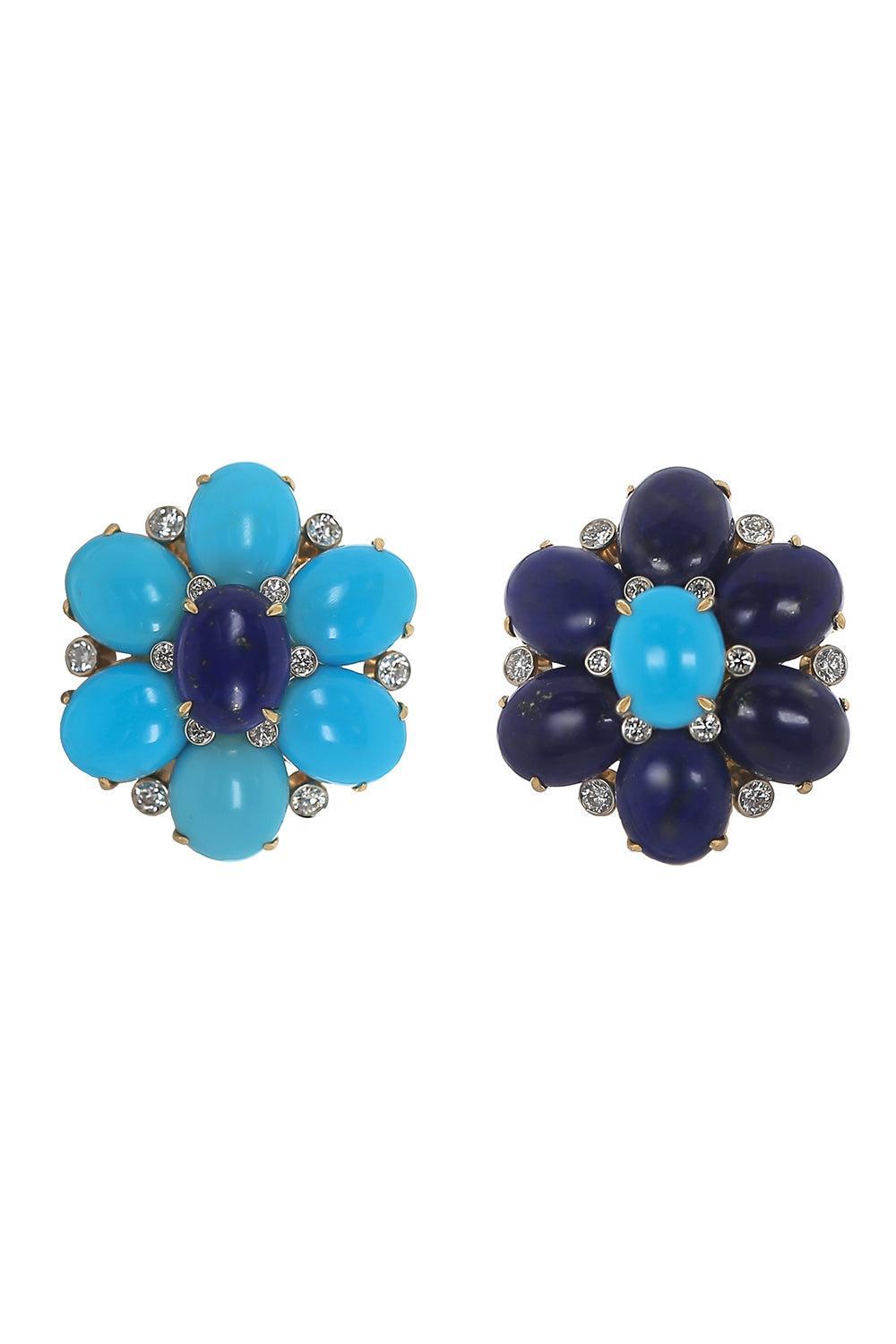 Turquoise Lapis Diamond Fioretta Earrings-YELLOW GOLD-JEWELRYFINE JEWELEARRING-ALETTO BROTHERS