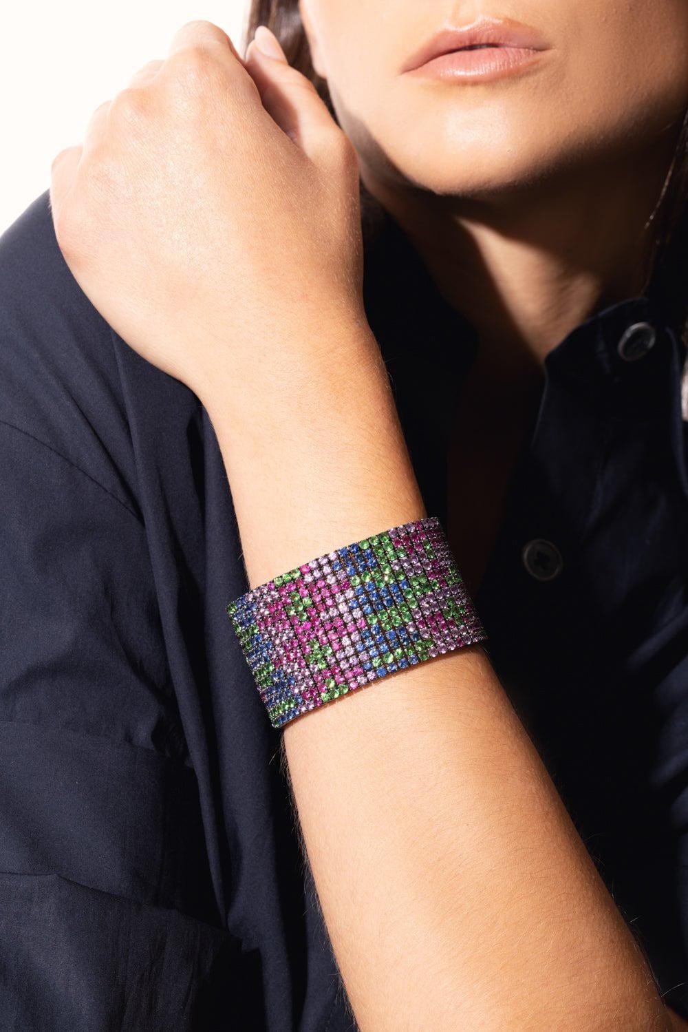 ALEXANDER LAUT-Ruby Sapphire Wide Bracelet-BLACK GOLD