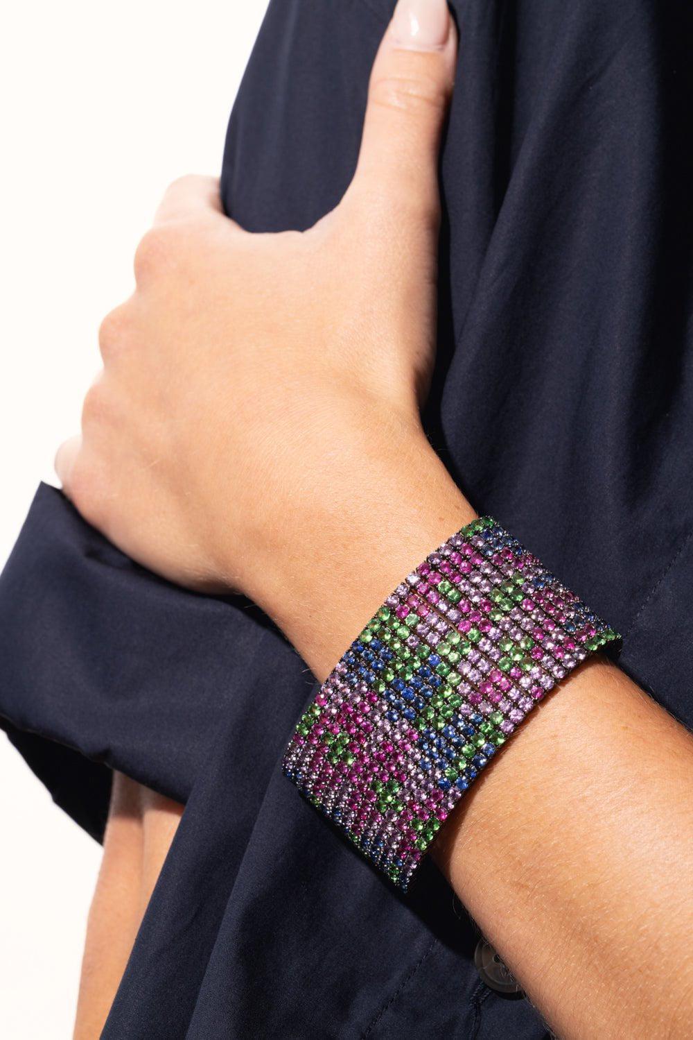 ALEXANDER LAUT-Ruby Sapphire Wide Bracelet-BLACK GOLD