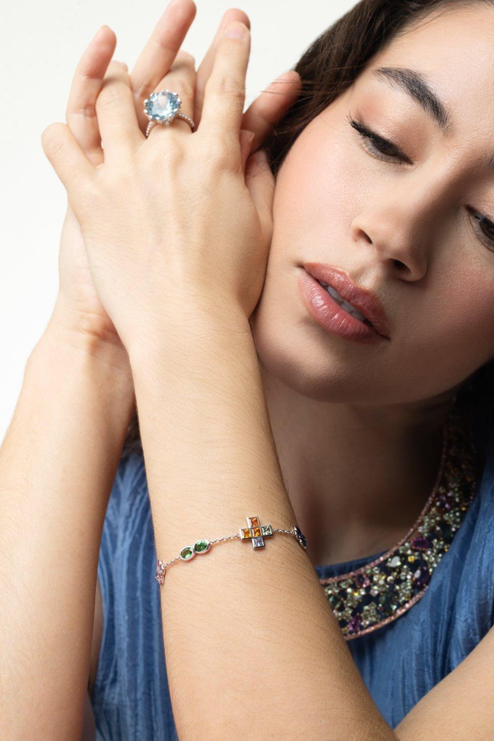 ALEXANDER LAUT-Multi Sapphire Diamond Mix Shape Bracelet-WHITE GOLD