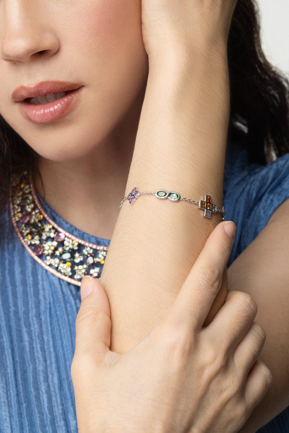 ALEXANDER LAUT-Multi Sapphire Diamond Mix Shape Bracelet-WHITE GOLD