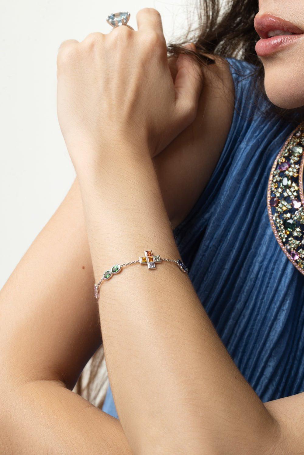 ALEXANDER LAUT-Multi Sapphire Diamond Mix Shape Bracelet-WHITE GOLD