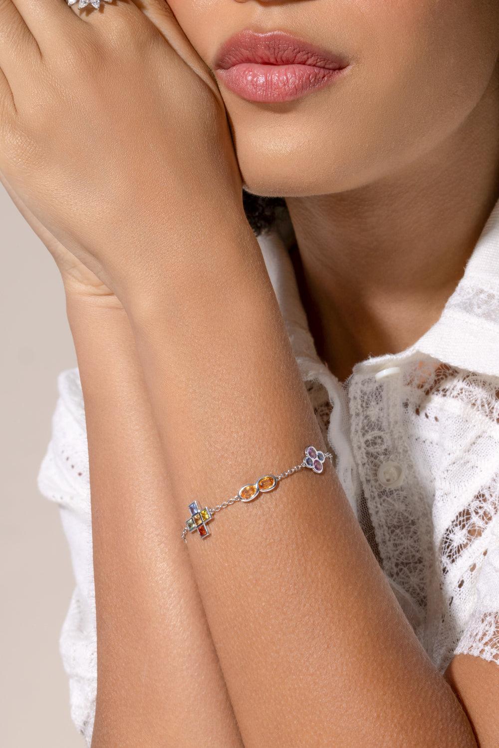 Sapphire Diamond Charm Bracelet-WHITE GOLD-JEWELRYFINE JEWELBRACELET O-ALEXANDER LAUT