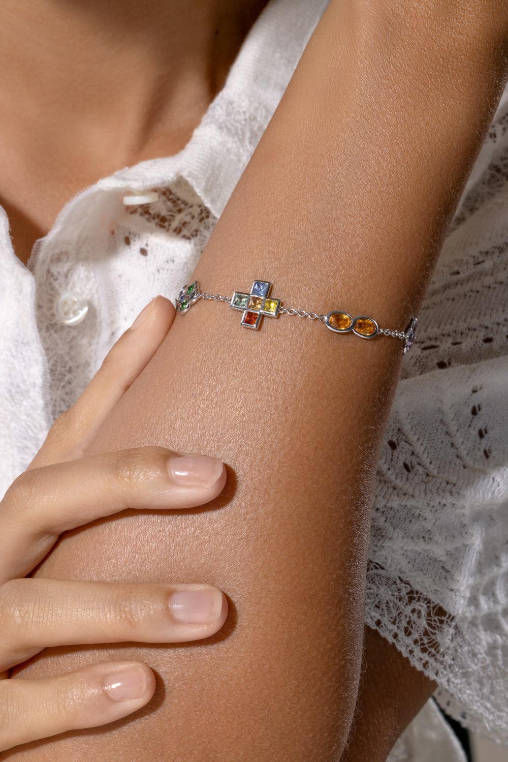 Sapphire Diamond Charm Bracelet-WHITE GOLD-JEWELRYFINE JEWELBRACELET O-ALEXANDER LAUT