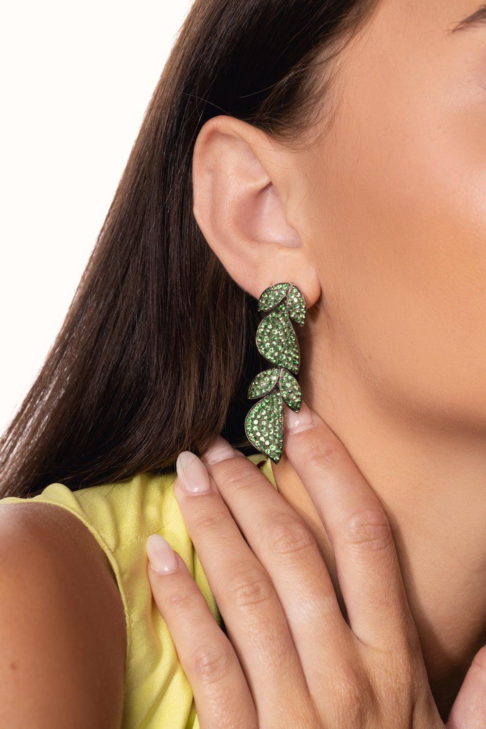 ALEXANDER LAUT-Tsavorite Leaf Drop Earrings-BLACK GOLD