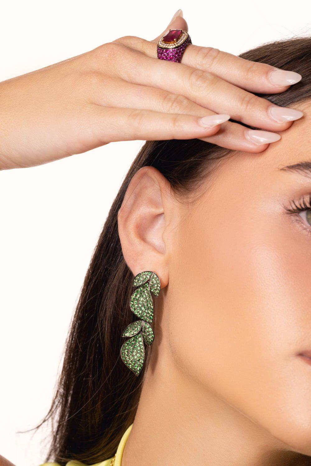 ALEXANDER LAUT-Tsavorite Leaf Drop Earrings-BLACK GOLD
