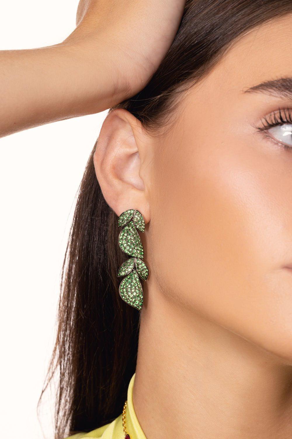 ALEXANDER LAUT-Tsavorite Leaf Drop Earrings-BLACK GOLD