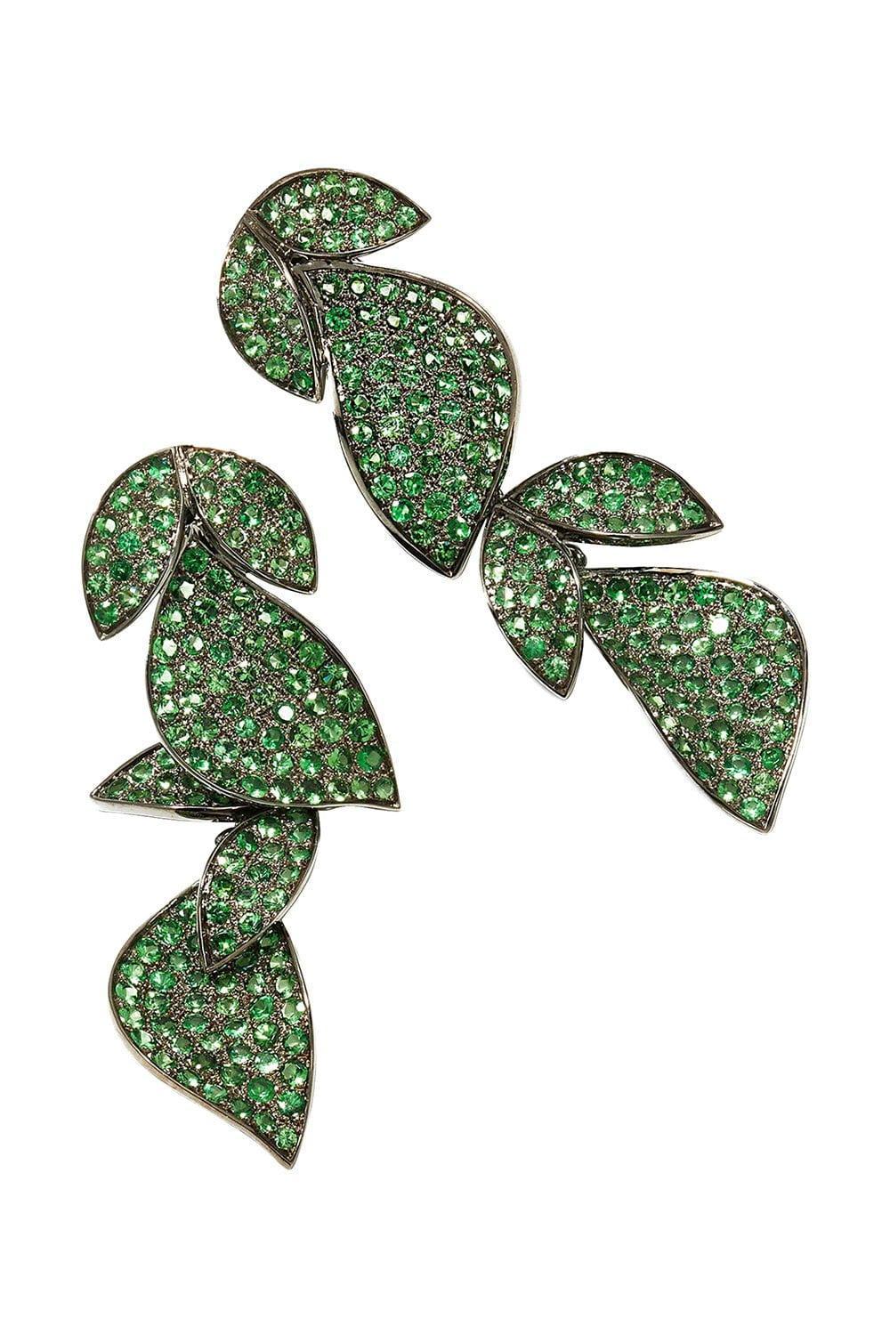 ALEXANDER LAUT-Tsavorite Leaf Drop Earrings-BLACK GOLD
