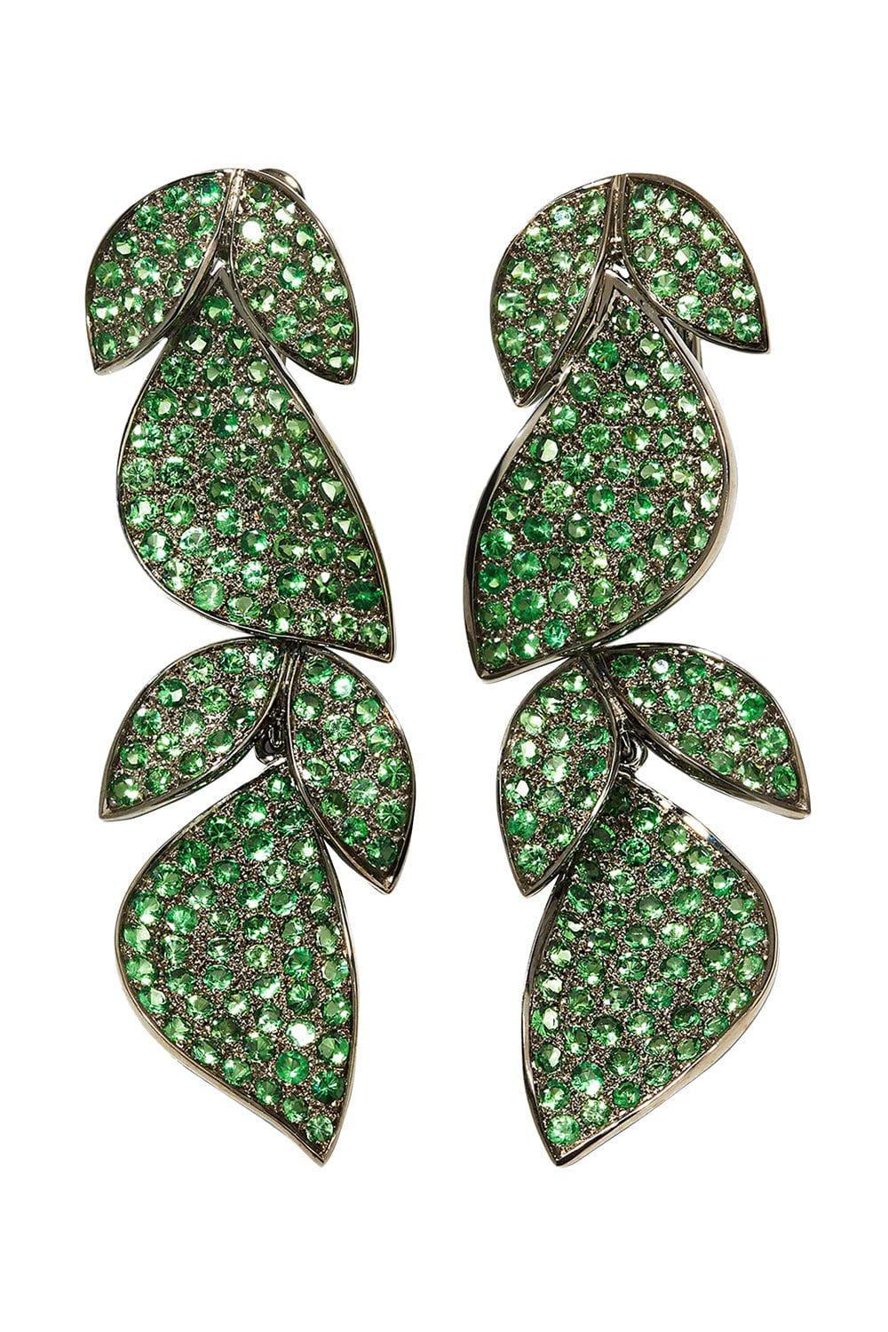 ALEXANDER LAUT-Tsavorite Leaf Drop Earrings-BLACK GOLD