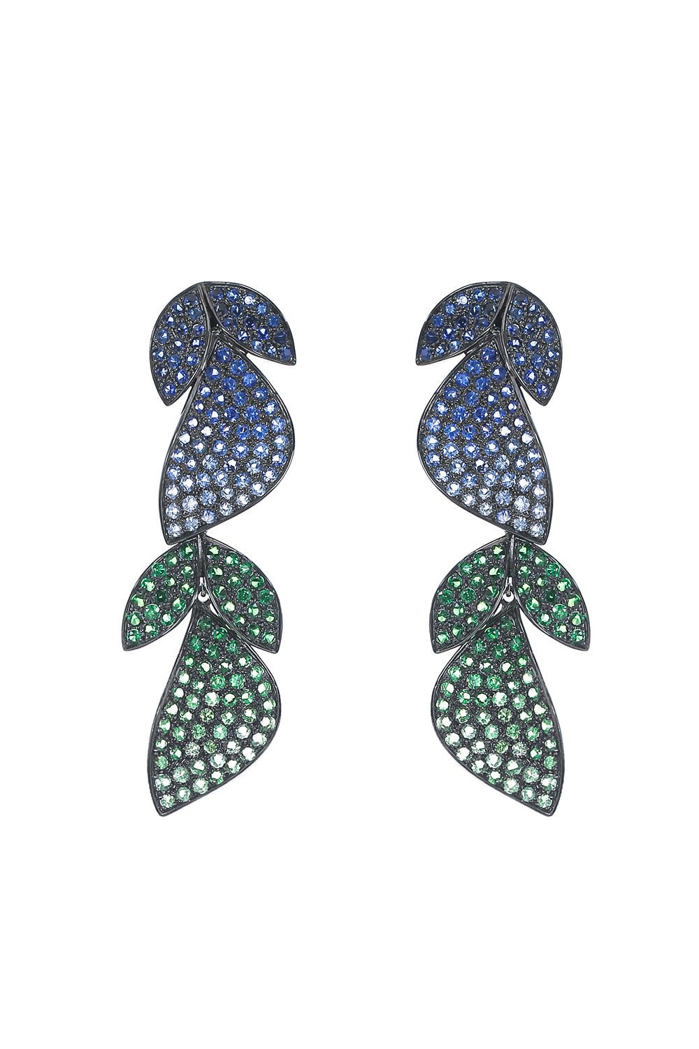 ALEXANDER LAUT-Tsavorite Sapphire Leaf Drop Earrings-BLACK GOLD