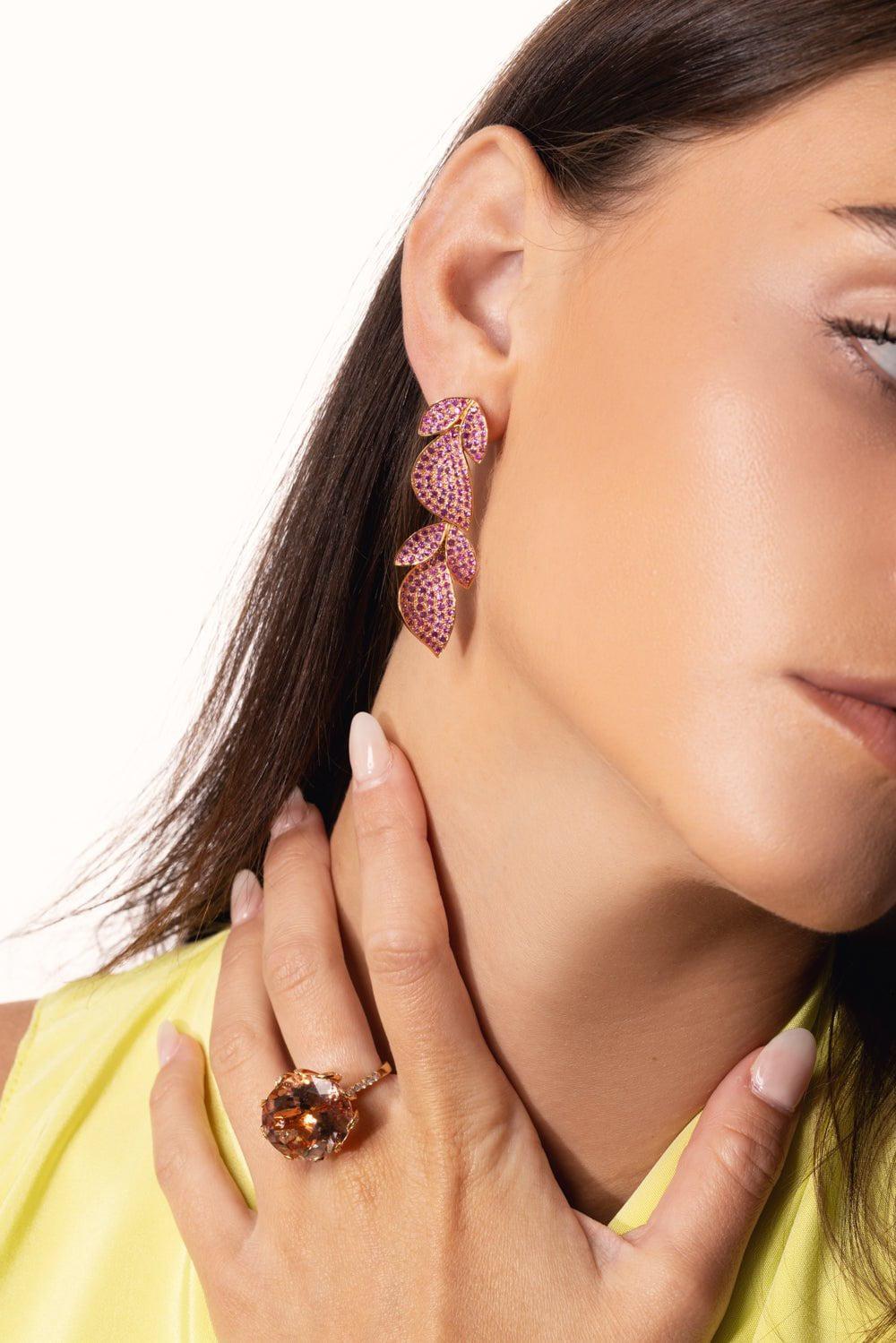 ALEXANDER LAUT-Pink Sapphire Leaf Earrings-ROSE GOLD