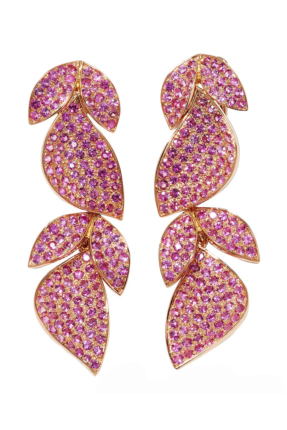 ALEXANDER LAUT-Pink Sapphire Leaf Earrings-ROSE GOLD